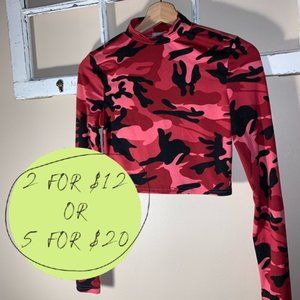 Red camouflage cropped top